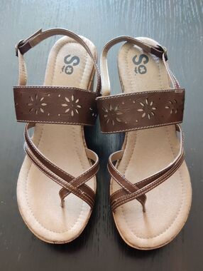 SO Brown Laser-Cut Strappy Women's Sandals